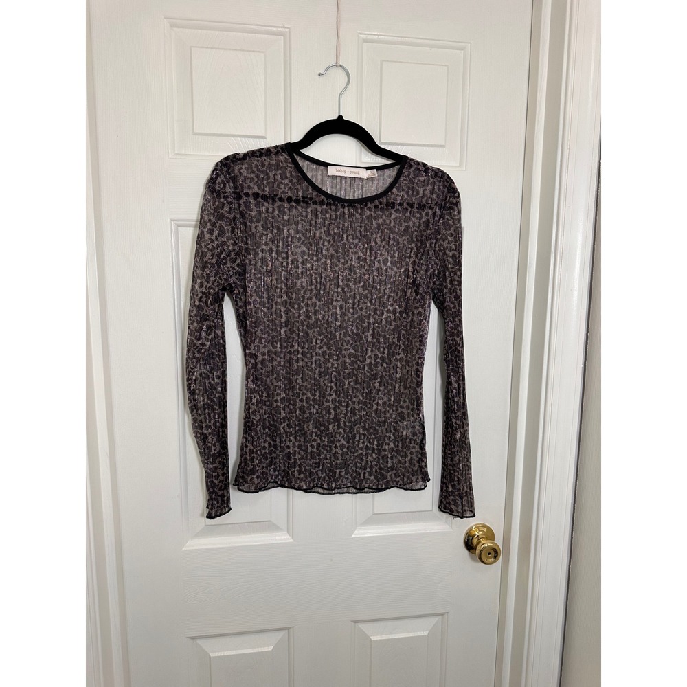 Bishop + Young Y2K Inspired Metallic Leopard Print Mesh Long Sleeve Top Large